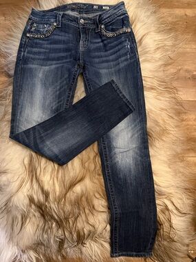 Miss Me Dark Blue Skinny Jeans with Embellished Pockets